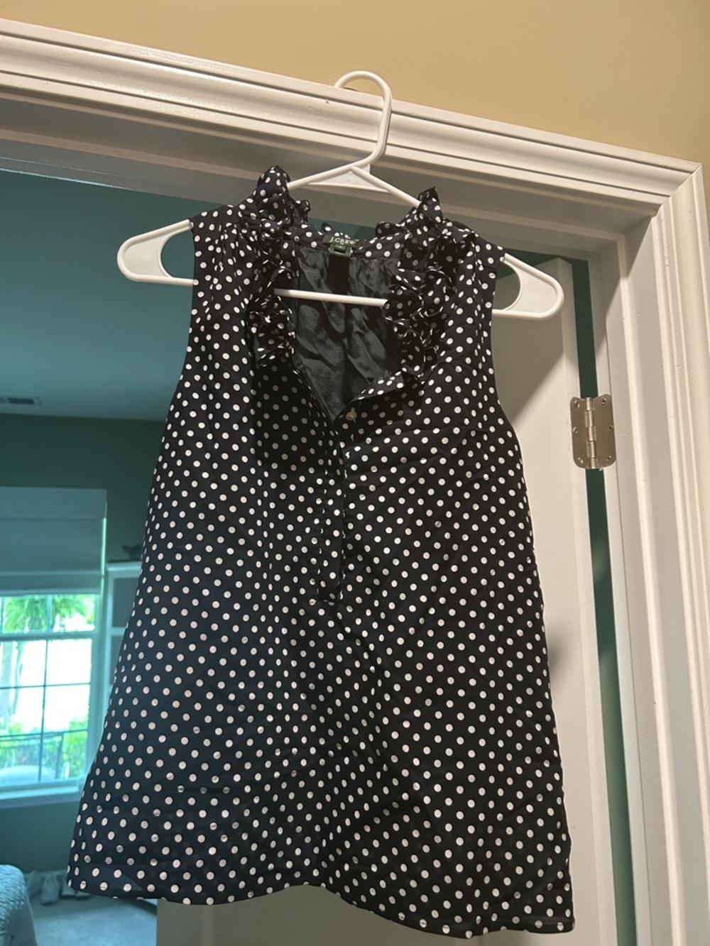 Women’s Navy Polka Dot Ruffle Neck Dress